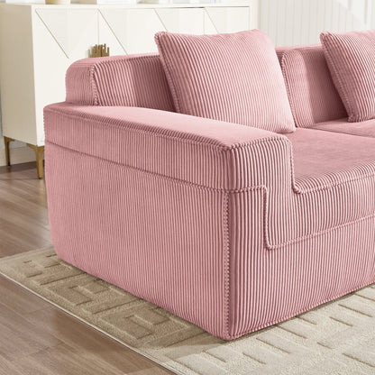 Modular 4-Seat U-Shape Boneless Sofa in pink corduroy with ribbed texture, HouseOfZazla on Tampa Home & Garden Store