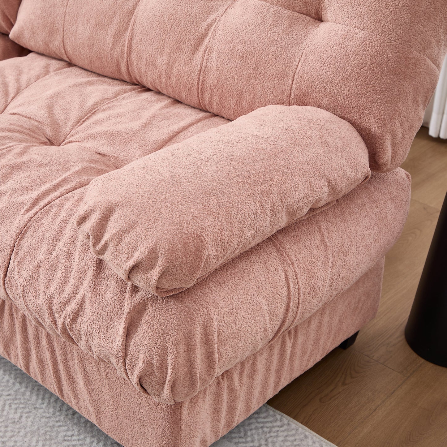 U shaped couch modular sectional sofa pink plush fabric closeup on Tampa Home & Garden Store
