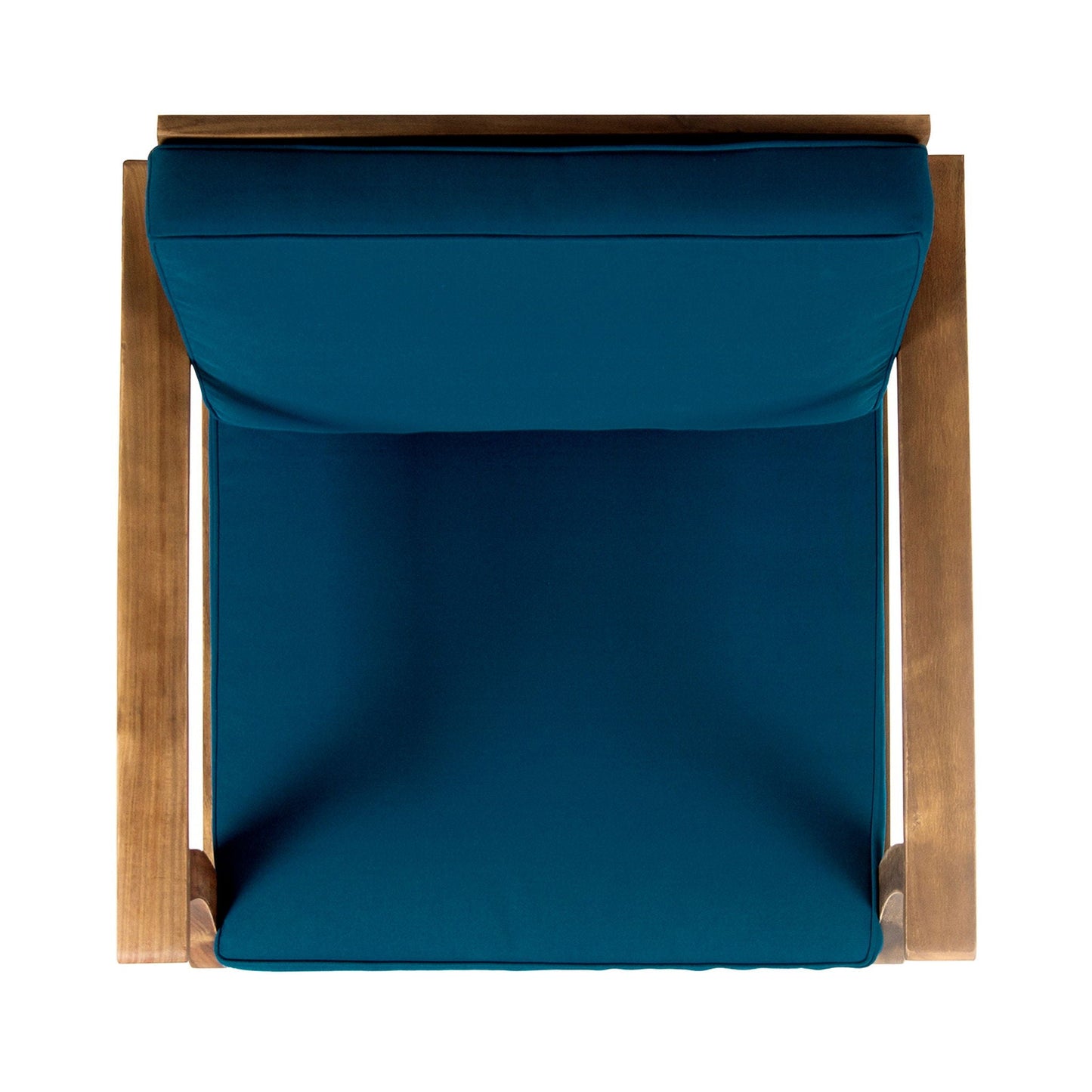 Perla Contemporary Club Chair with blue cushion in a wooden frame on Tampa Home & Garden Store
