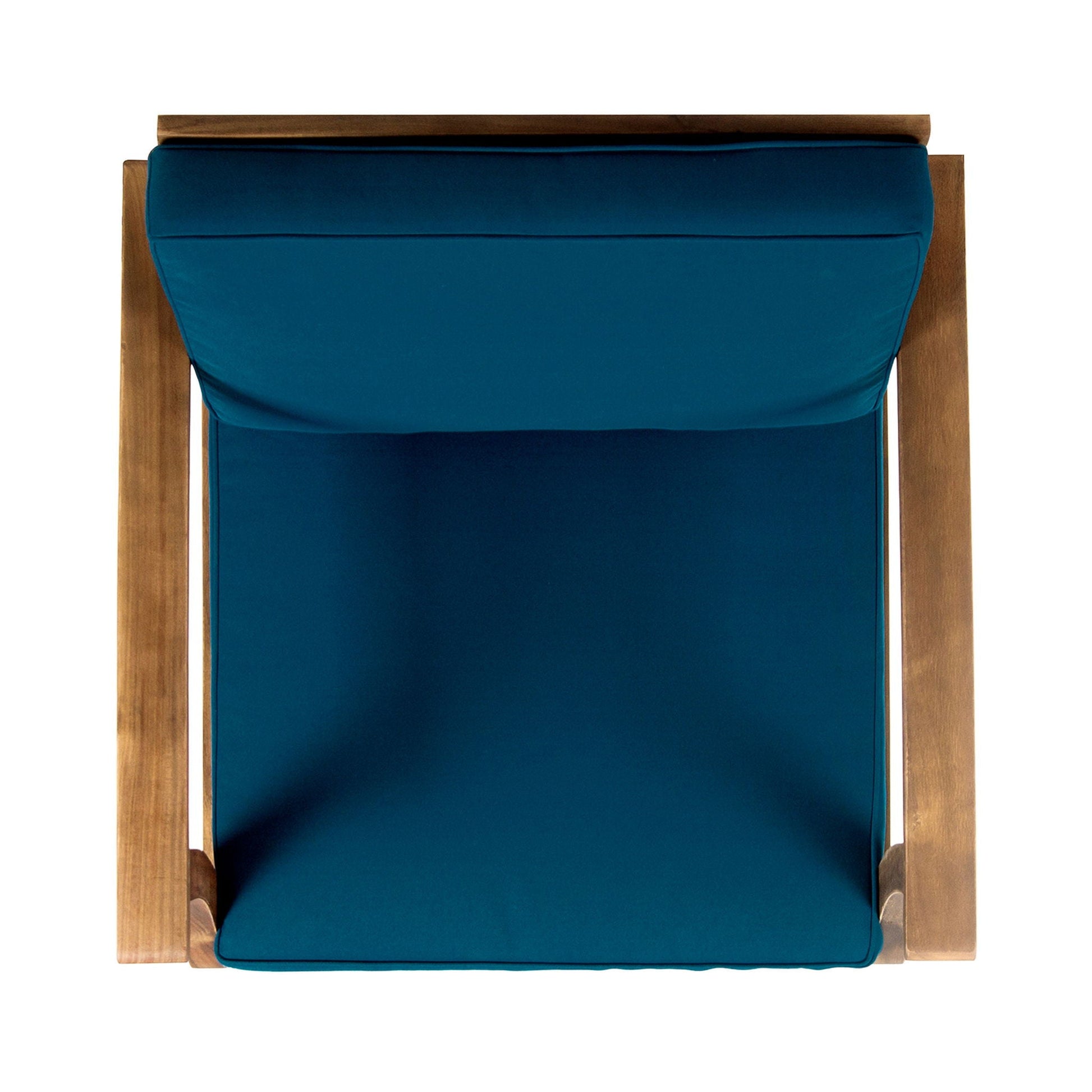 Perla Contemporary Club Chair with blue cushion in a wooden frame on Tampa Home & Garden Store