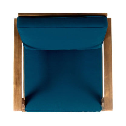 Perla Contemporary Club Chair with blue cushion in a wooden frame on Tampa Home & Garden Store