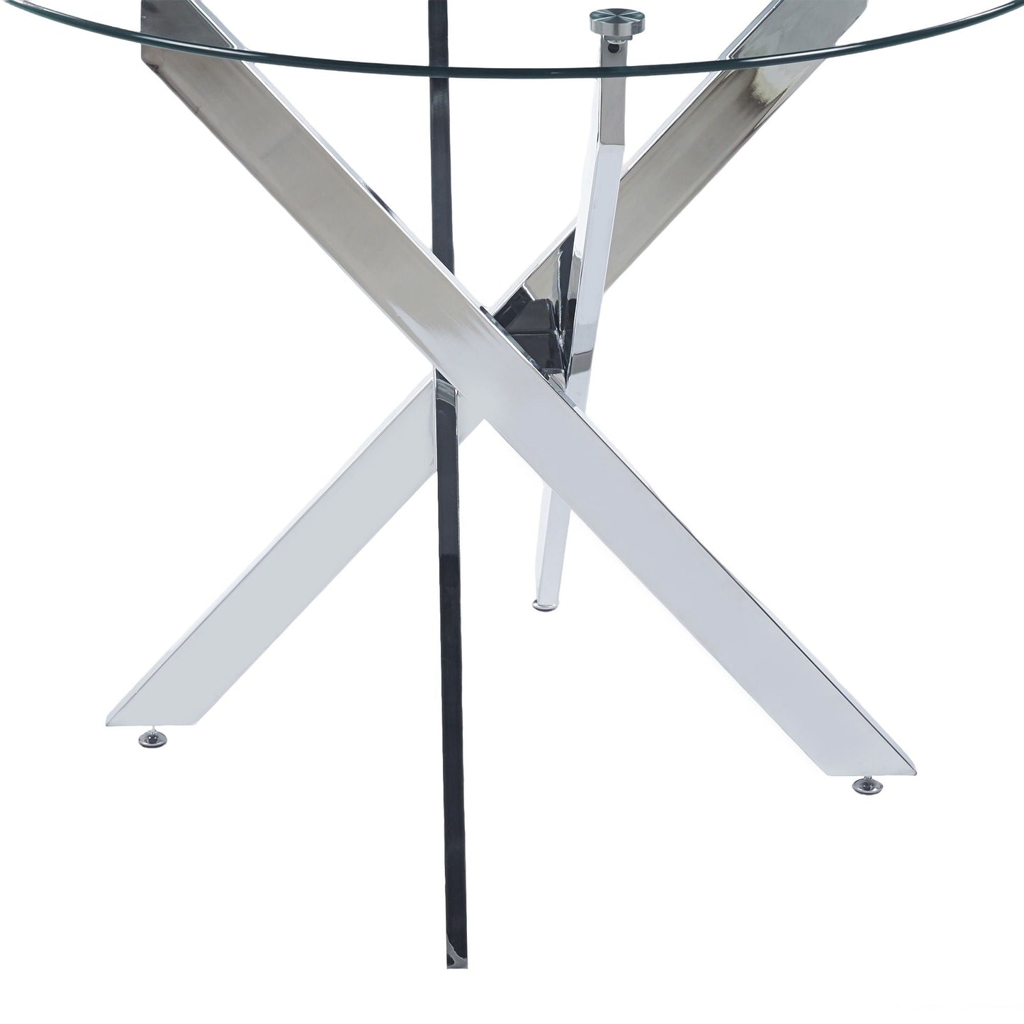 Modern Glass Dining Table with Metal Cross Legs