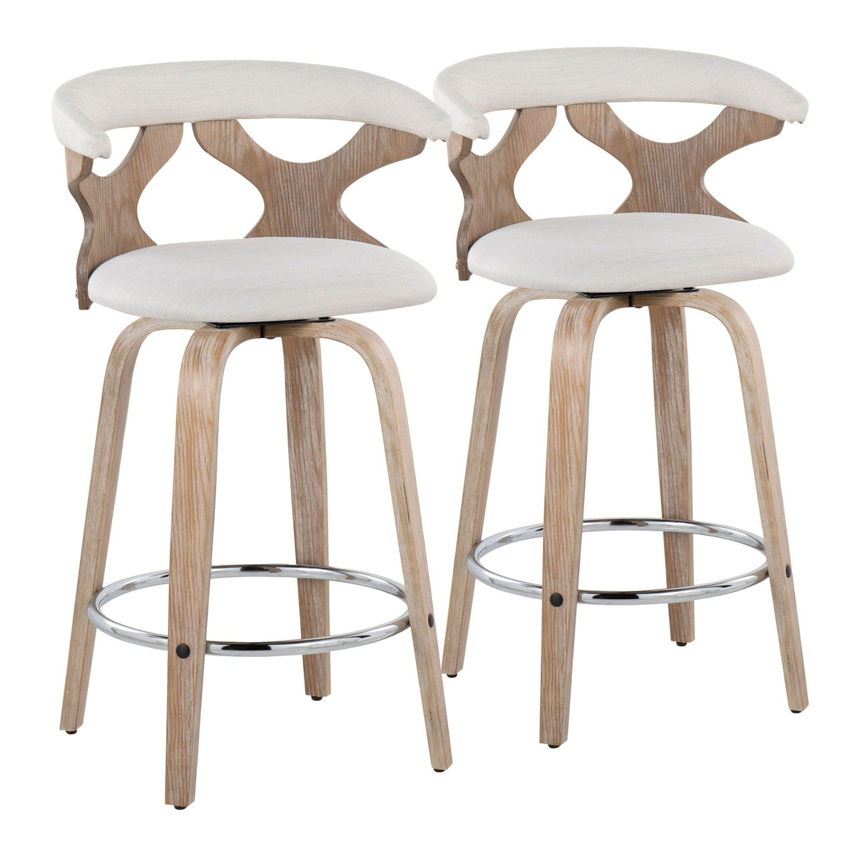 Mid Century Modern counter stools swivel, beige upholstery, wood frames 2-pack HouseOfZazla on Tampa Home & Garden Store