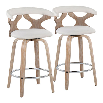 Mid Century Modern counter stools swivel, beige upholstery, wood frames 2-pack HouseOfZazla on Tampa Home & Garden Store