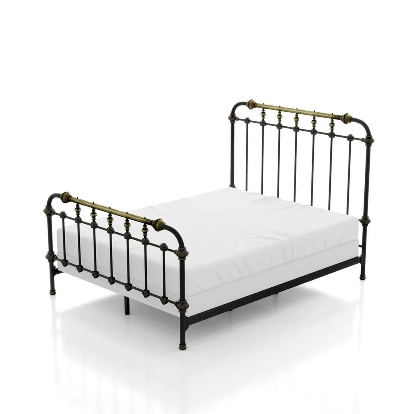 Transitional panel bed with black metal frame and brass accents by Unique Piece Furniture on Tampa Home & Garden Store
