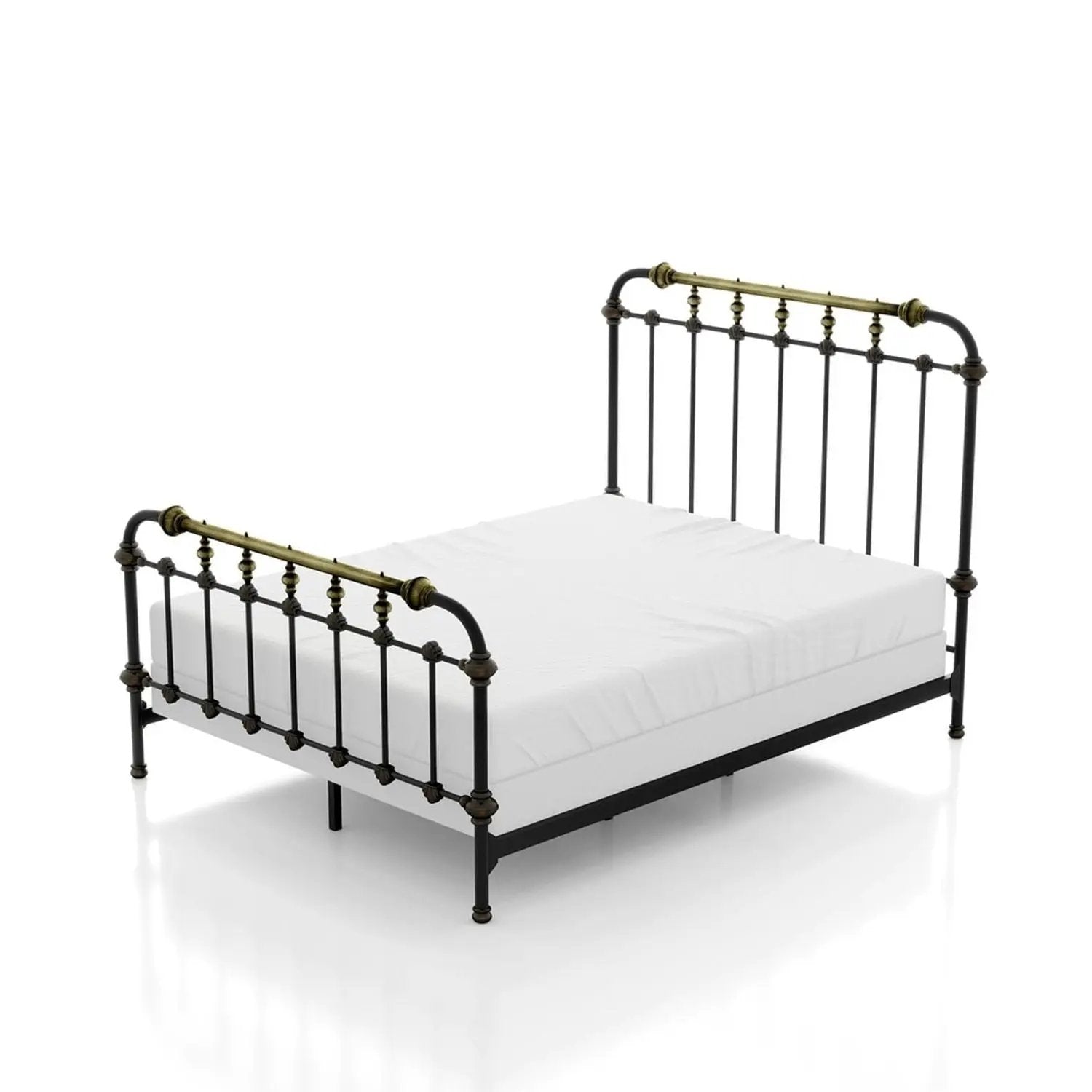 Transitional panel bed with black metal frame and brass accents by Unique Piece Furniture on Tampa Home & Garden Store