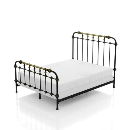 Transitional panel bed with black metal frame and brass accents by Unique Piece Furniture on Tampa Home & Garden Store