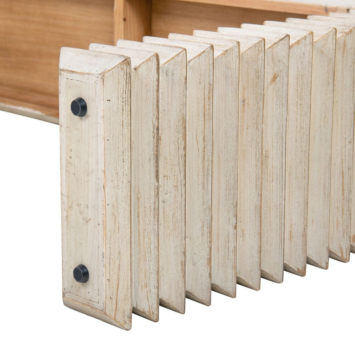 Geometric Waterfall Console Table whitewashed solid wood with slat panels HouseOfZazla on Tampa Home & Garden Store