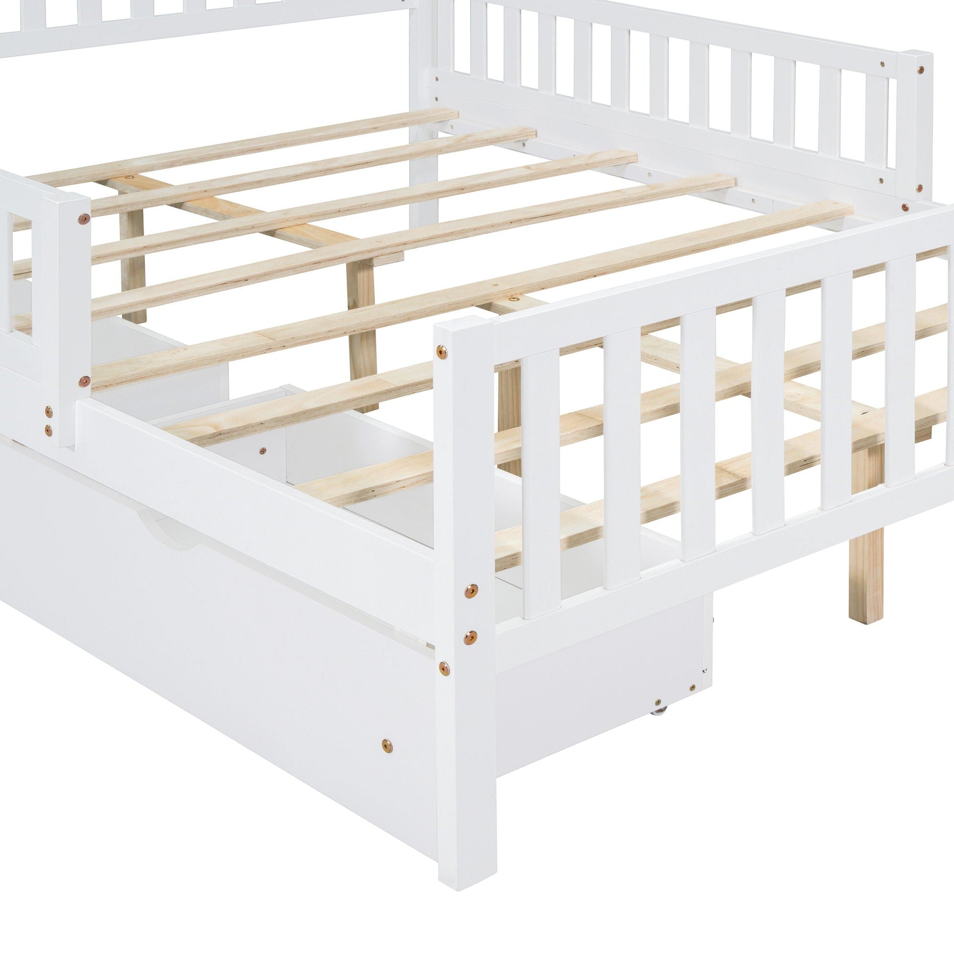 Platform bed with guardrails on both sides, white finish, 2 storage drawers on Tampa Home & Garden Store