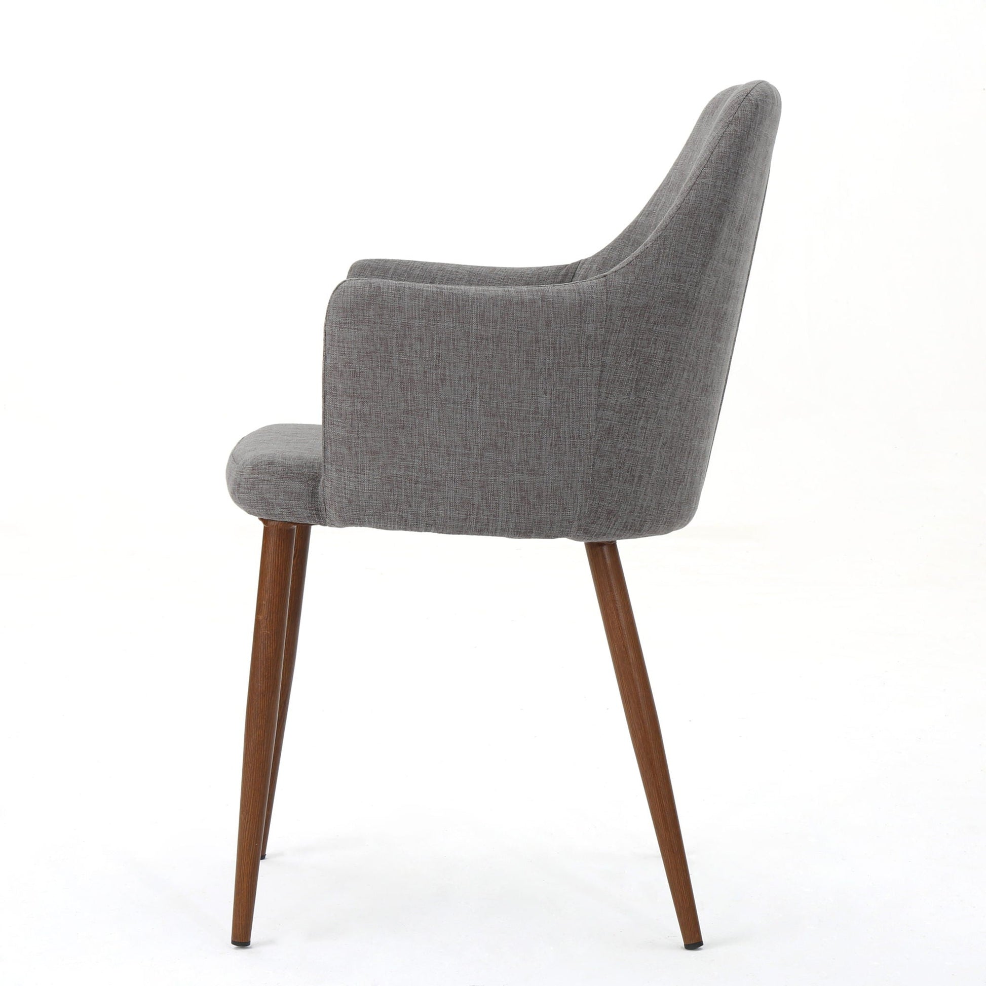 Elegant Dining Chair with contoured back and armrests in gray upholstery, wooden legs on Tampa Home & Garden Store