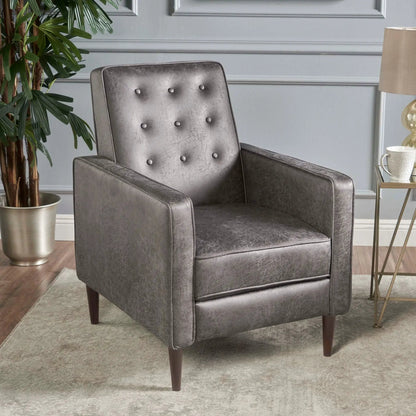 Macedonia button tufted fabric recliner slate by Unique Piece Furniture with dark wood legs on Tampa Home & Garden Store