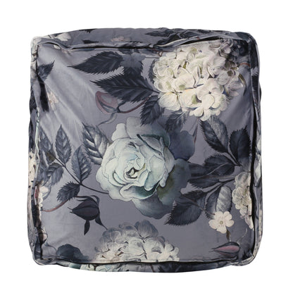 Large square accent pouf with dark gray floral print by HouseOfZazla on Tampa Home & Garden Store