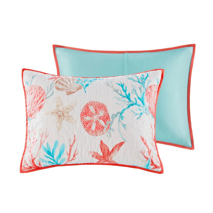 Cotton sateen quilt set with coral pillows turquoise backing and coral trim HouseOfZazla on Tampa Home & Garden Store