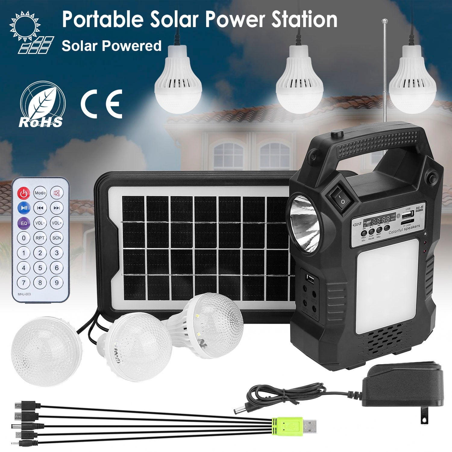 GemGear portable solar power station kit with solar panel, flashlight, 4 LED bulbs, remote on Tampa Home & Garden Store