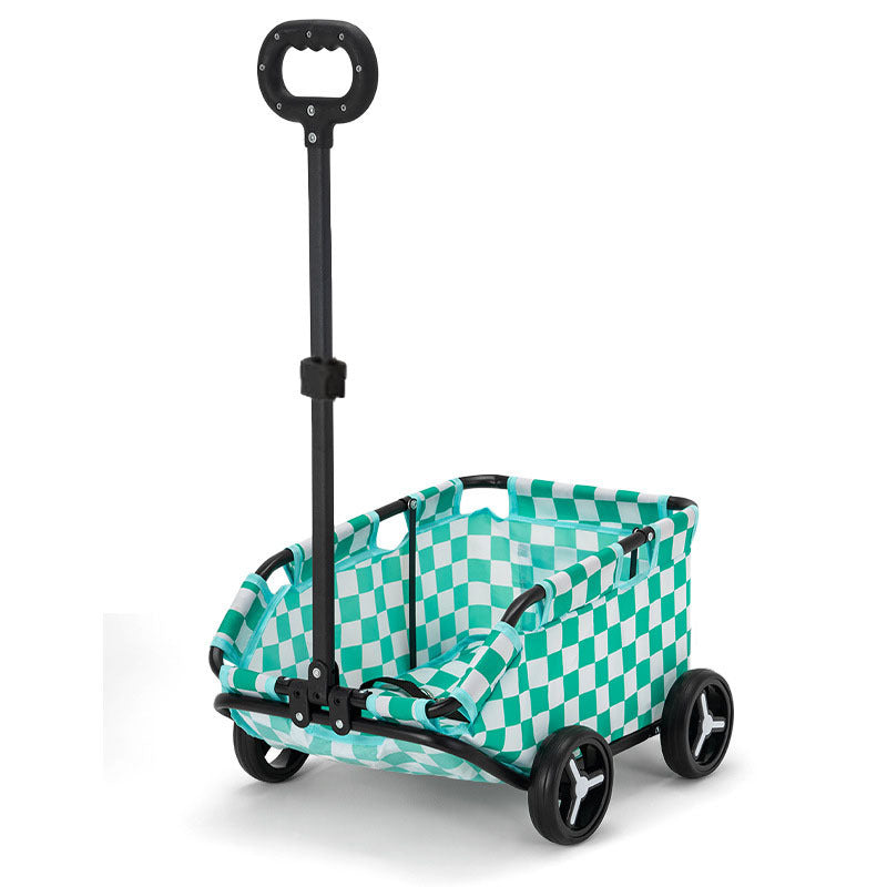 Pet Zen small pet stroller cart with turquoise checkered fabric, four wheels, adjustable handle on Tampa Home & Garden Store