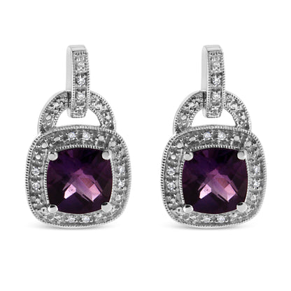 Pair of earrings Bids.com sterling silver amethyst diamond halo dangle, 8mm cushion on Tampa Home & Garden Store