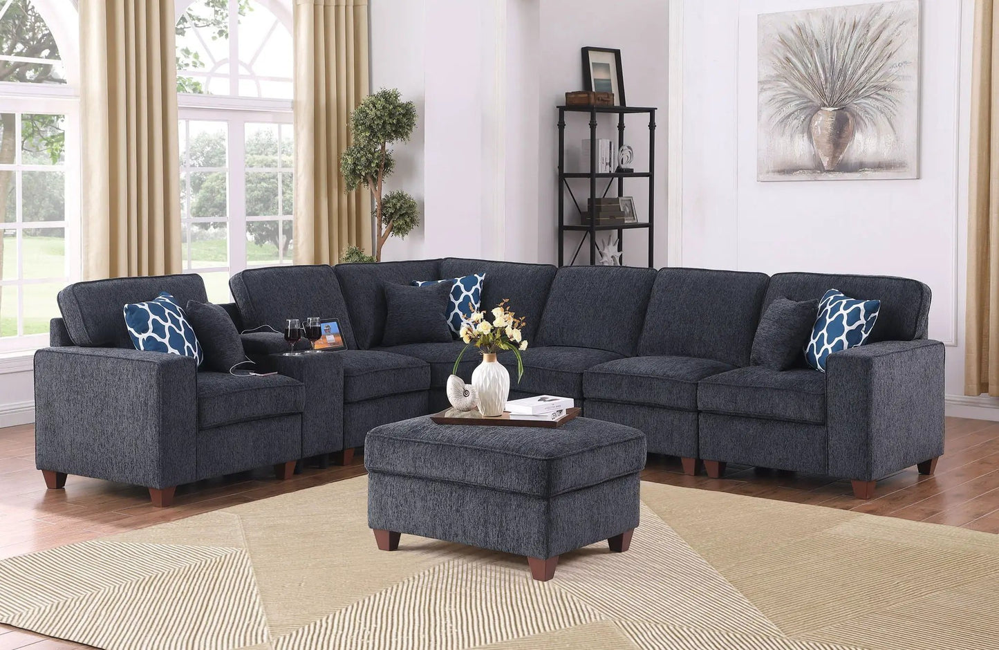 Gina sectional sofa with ottoman in dark charcoal fabric, 2-piece set by Unique Piece Furniture on Tampa Home & Garden Store