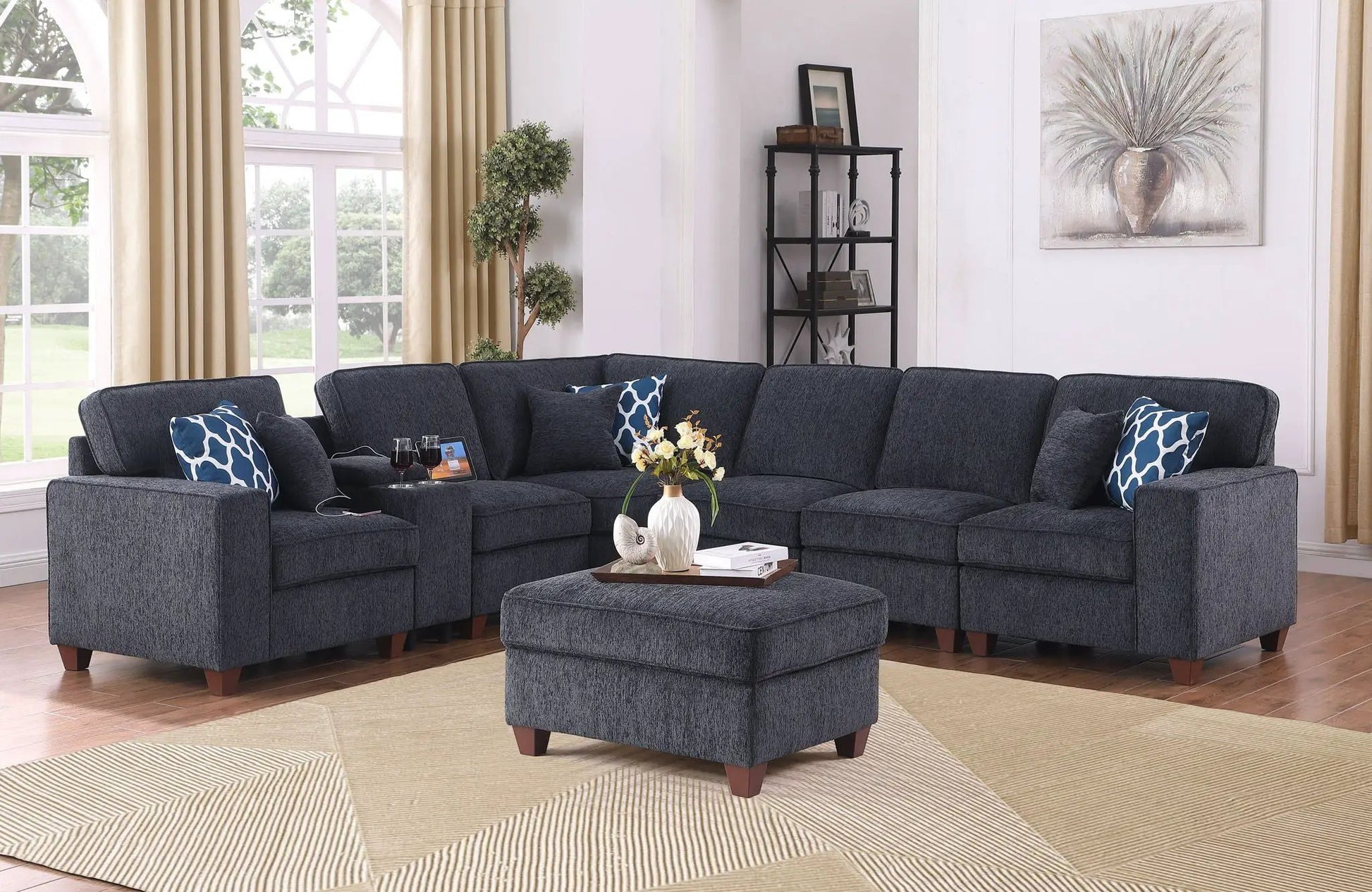 Gina sectional sofa with ottoman in dark charcoal fabric, 2-piece set by Unique Piece Furniture on Tampa Home & Garden Store