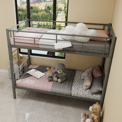 Metal Convertible Bunk Bed Frame with Guardrail