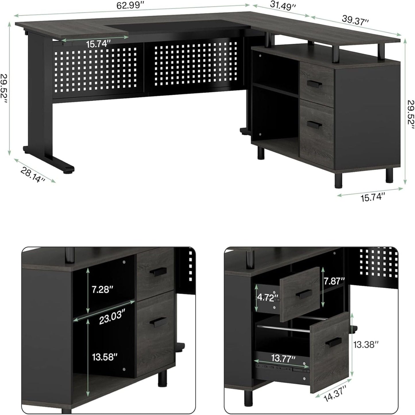 L-Shaped Executive Desk with file cabinet and drawers in dark wood finish by HouseOfZazla on Tampa Home & Garden Store