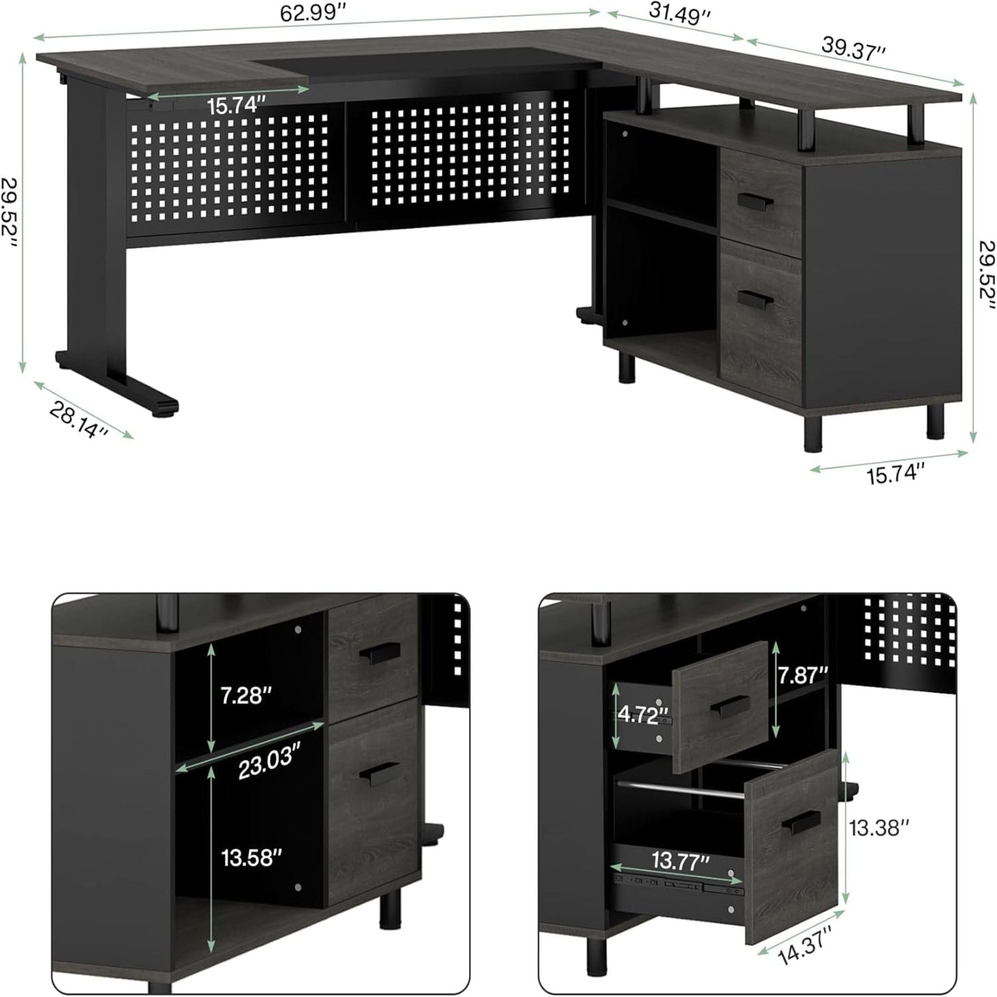 L-Shaped Executive Desk with file cabinet and drawers in dark wood finish by HouseOfZazla on Tampa Home & Garden Store