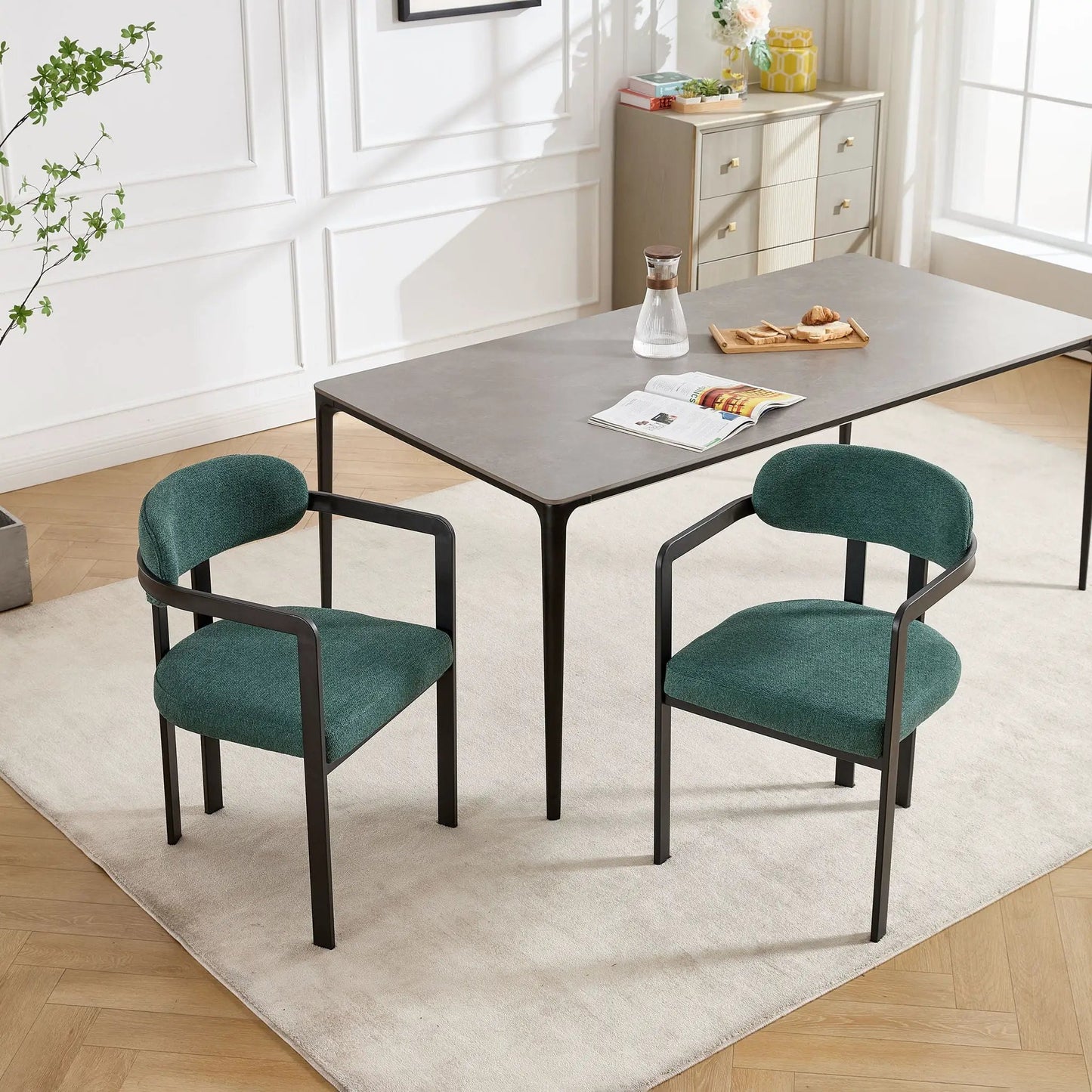 Dining Arm Chairs Set of 2 with Matte Metal Legs