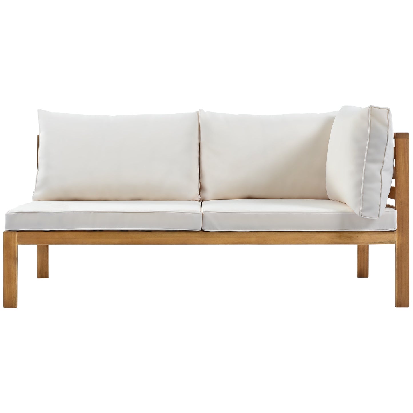HouseOfZazla wood-frame outdoor sofa with beige cushions, two-seat configuration on Tampa Home & Garden Store