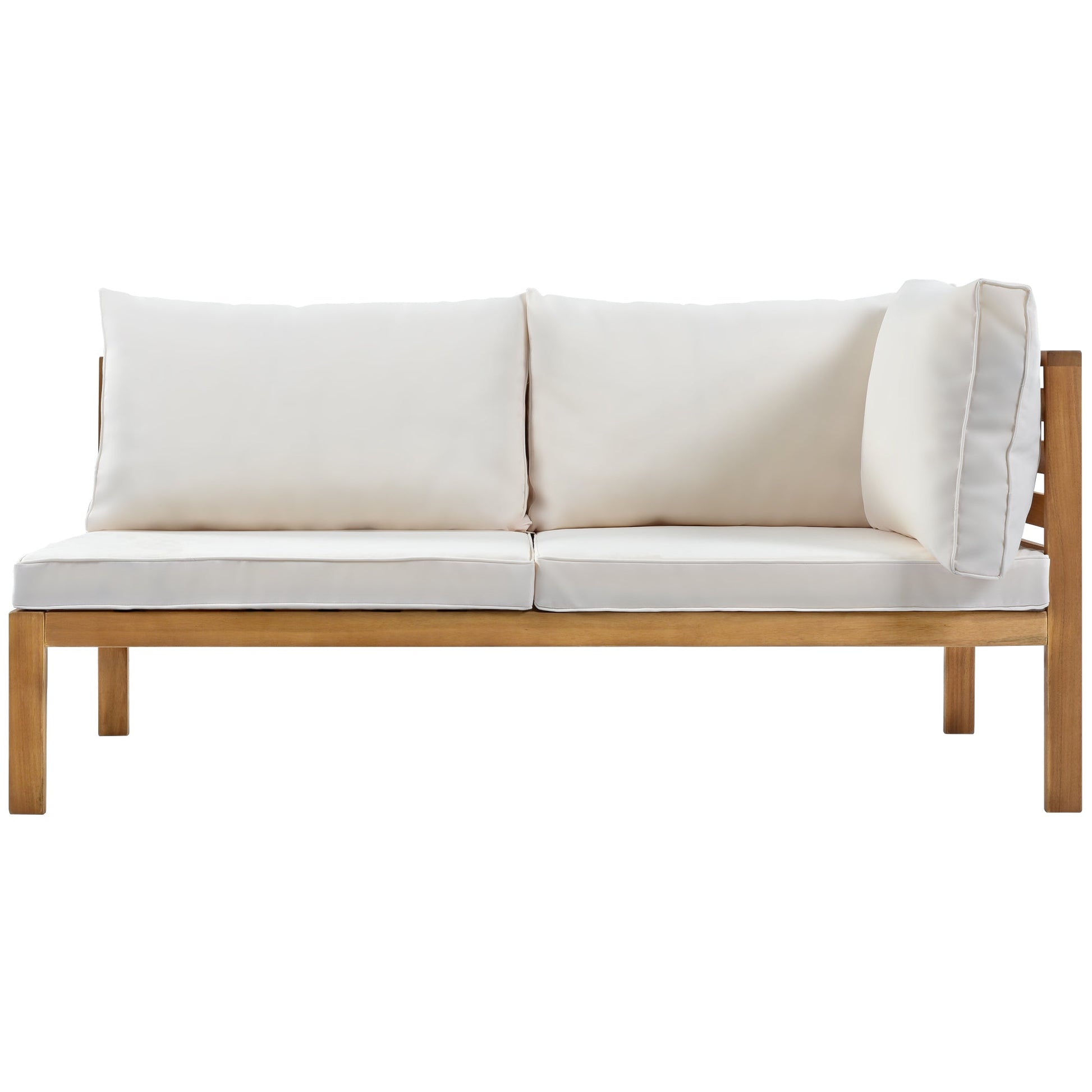 HouseOfZazla wood-frame outdoor sofa with beige cushions, two-seat configuration on Tampa Home & Garden Store