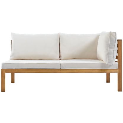 HouseOfZazla wood-frame outdoor sofa with beige cushions, two-seat configuration on Tampa Home & Garden Store