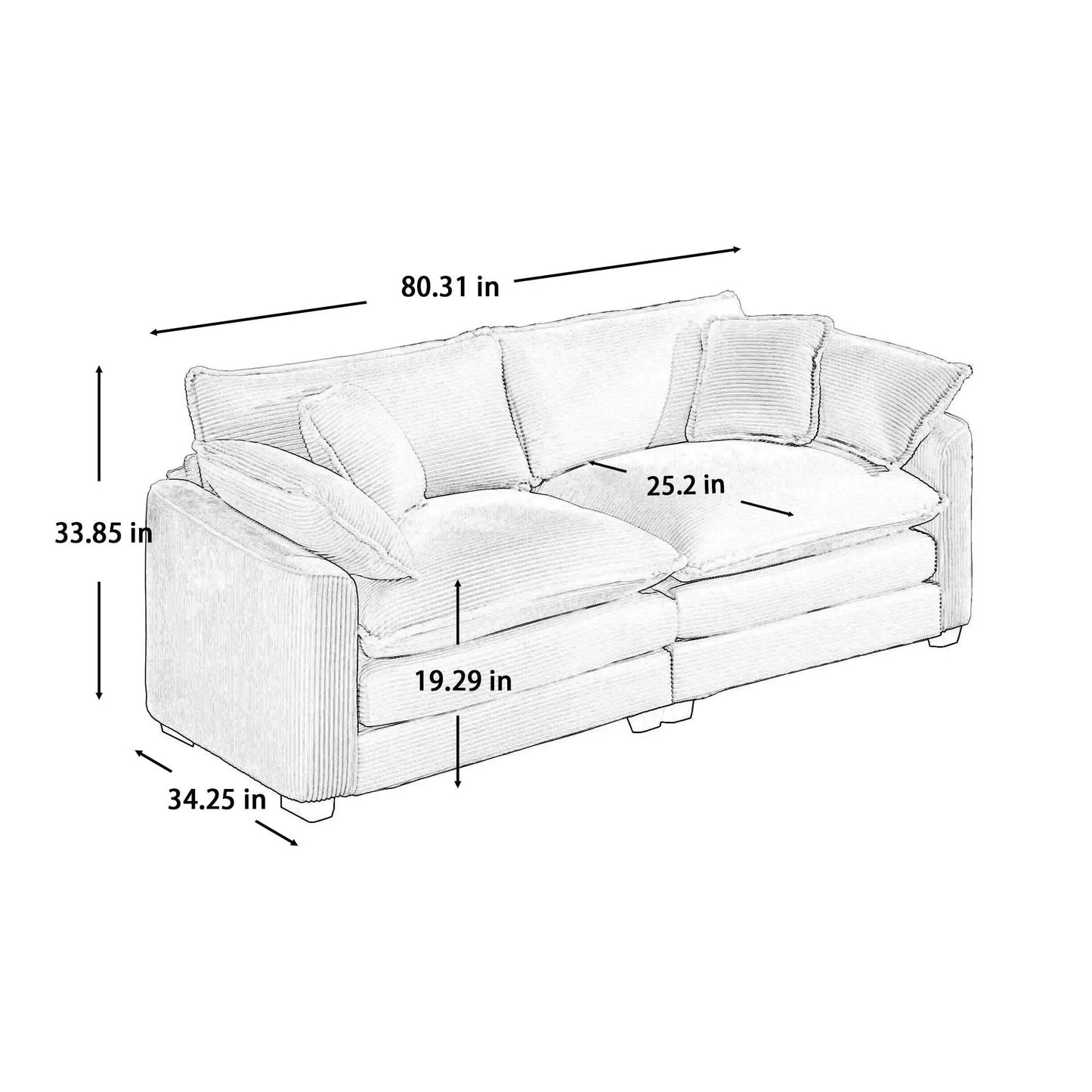 Modern 2 Seater Loveseat with 4 Pillows Elegance