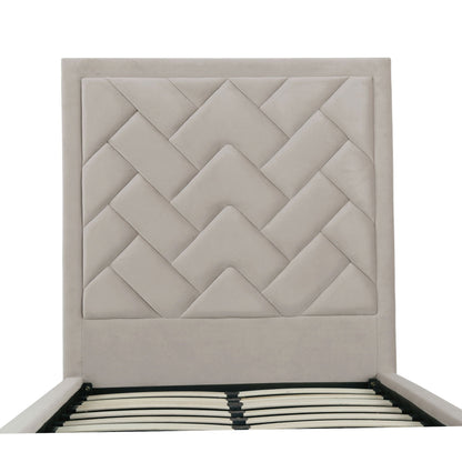 Crosby upholstered bed with tufted beige headboard and slats from HouseOfZazla on Tampa Home & Garden Store