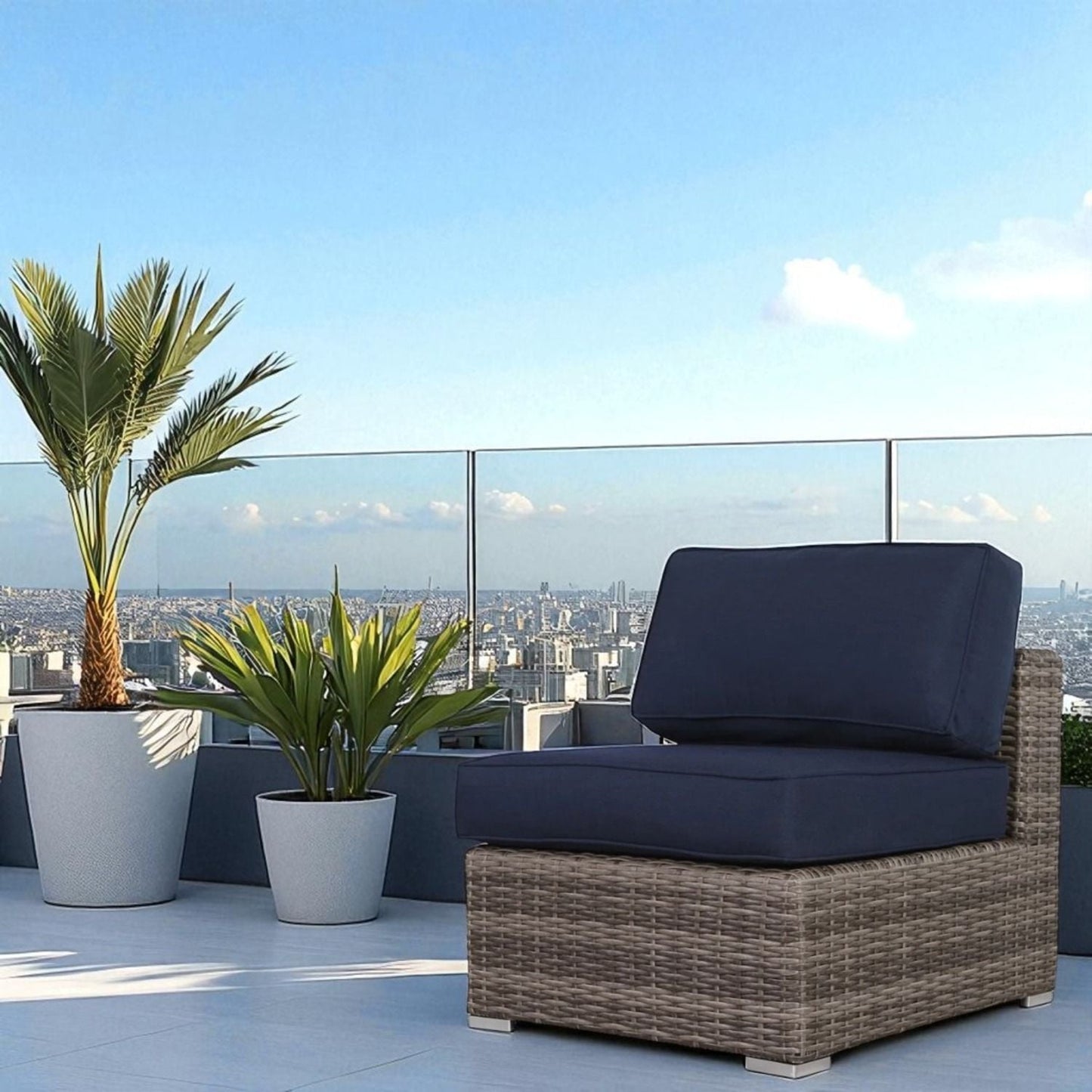 Armless Outdoor Chairs and Cushions Set of Two