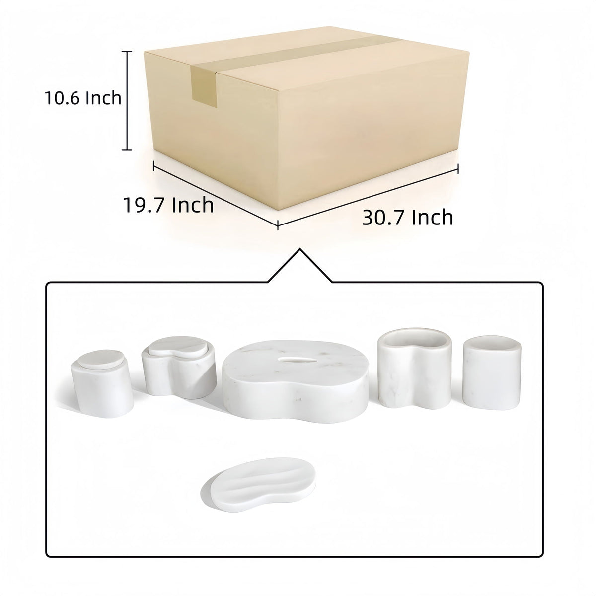 Elegant natural marble bathroom accessories set with white canisters by HouseOfZazla on Tampa Home & Garden Store