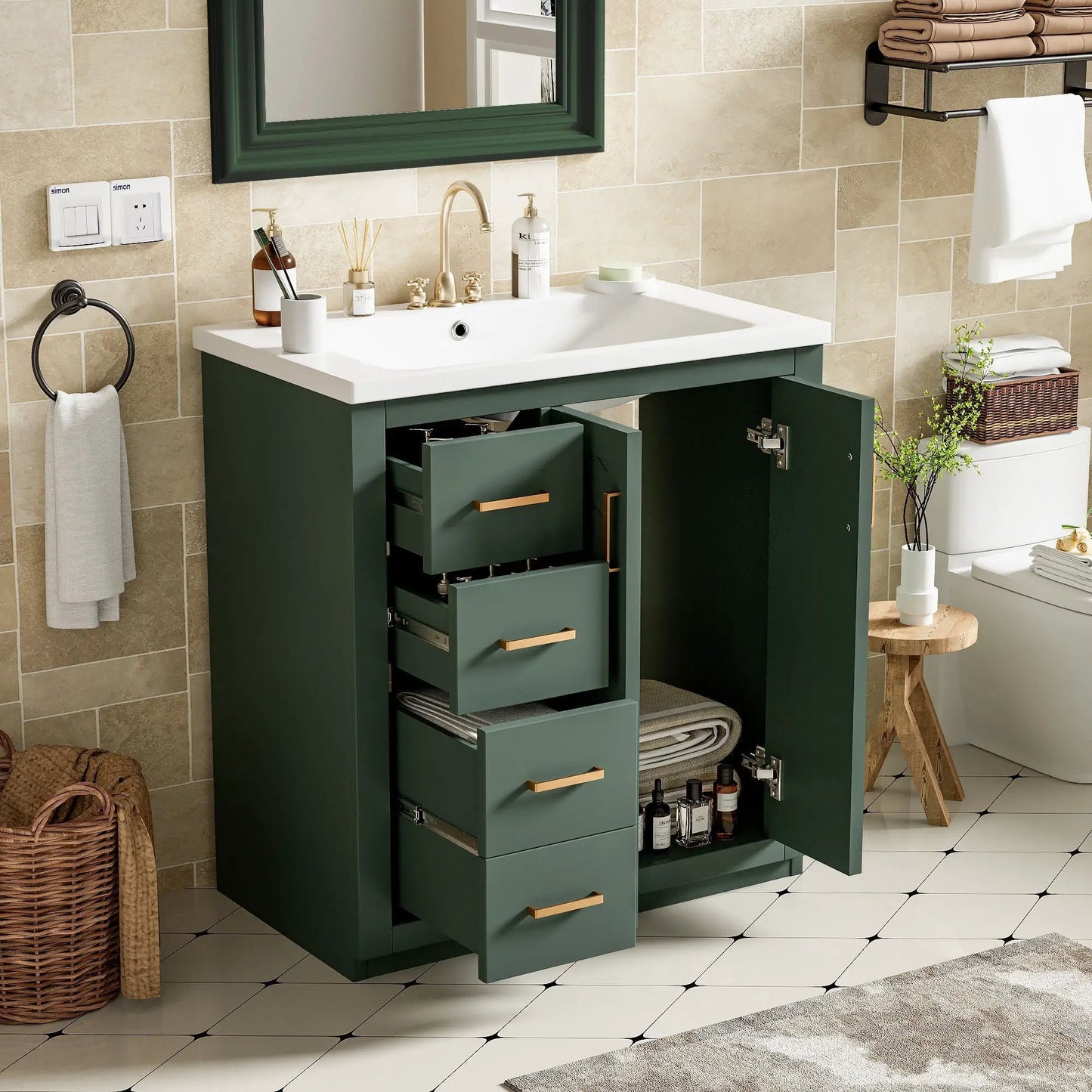 Ceramic sink vanity with 3 drawers and soft close doors by Unique Piece Furniture on Tampa Home & Garden Store