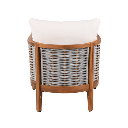 Two Outdoor Tub Armchairs and Woven Rope Design