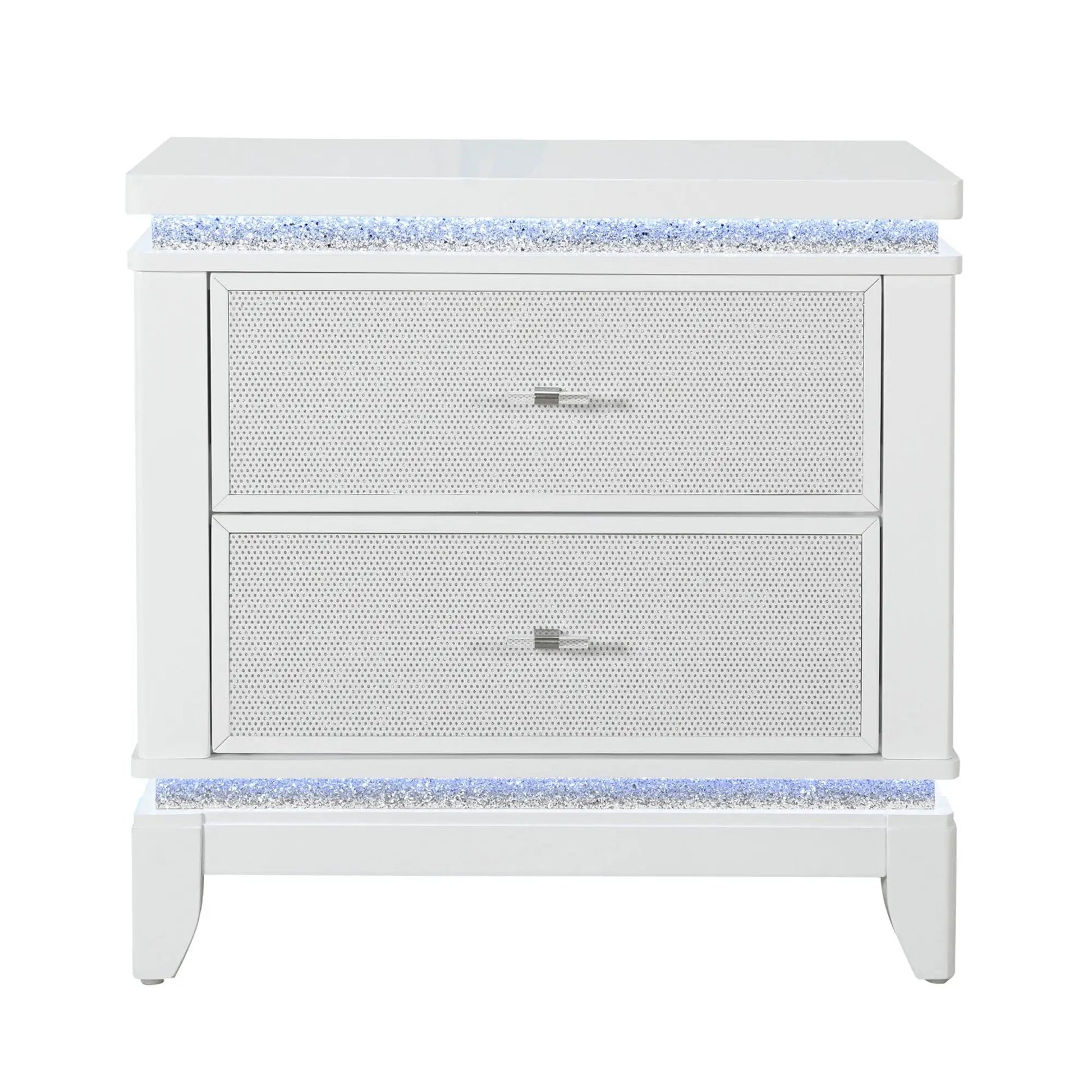 Adalid white nightstand with glittered drawer fronts and LED lighting by Unique Piece Furniture on Tampa Home & Garden Store