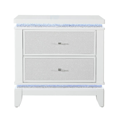 Adalid white nightstand with glittered drawer fronts and LED lighting by Unique Piece Furniture on Tampa Home & Garden Store