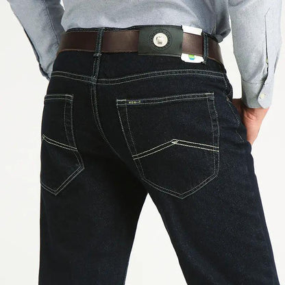 Men's Retro High-rise Jeans dark indigo denim FLIPSTYLEZLLC with contrast stitching on Tampa Home & Garden Store
