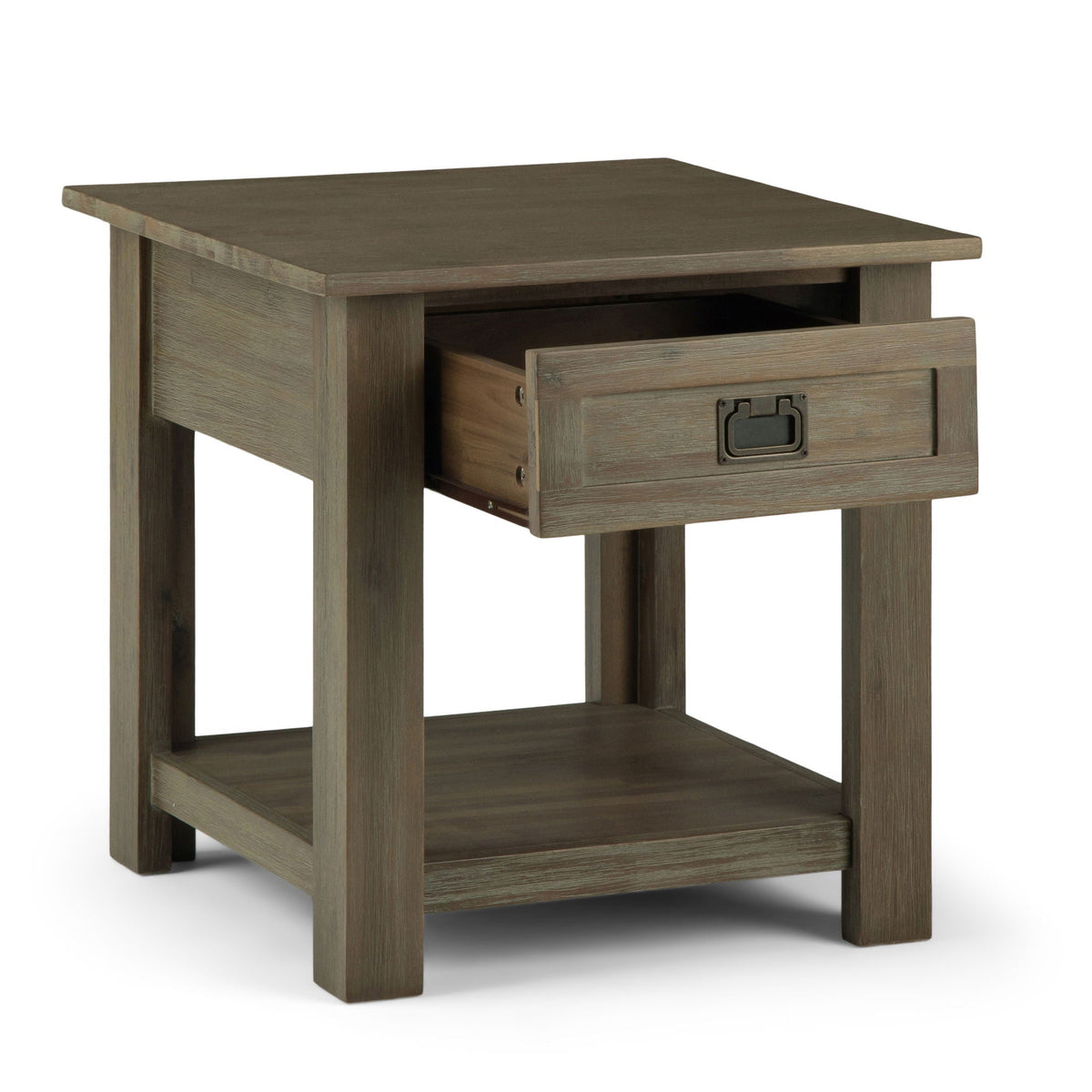 Monroe Solid Acacia Side Table with drawer and lower shelf in brown finish by HouseOfZazla on Tampa Home & Garden Store
