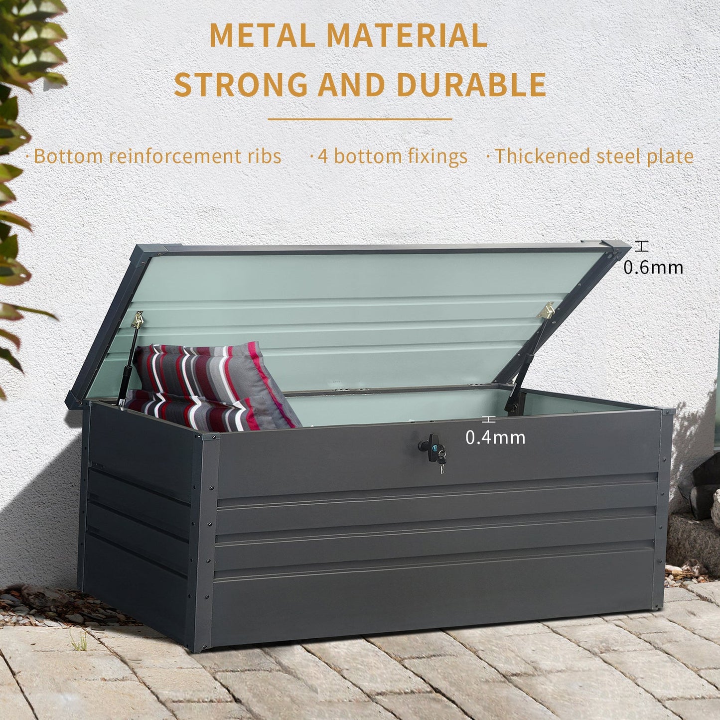 260 Gallon Metal Outdoor Deck Box by HouseOfZazla, gray steel patio storage on Tampa Home & Garden Store