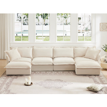 Slipcovered U Shape Sectional Sofa and Deep Seat