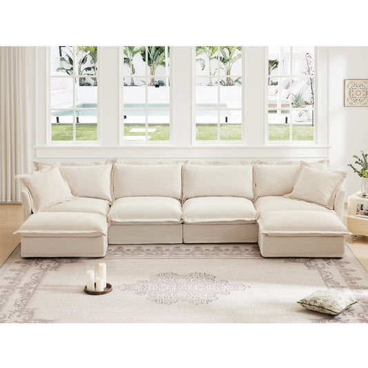 Slipcovered U Shape Sectional Sofa beige fabric, wide deep seats HouseOfZazla on Tampa Home & Garden Store