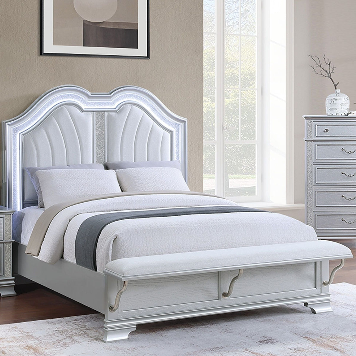 3 Piece Bedroom Set with Elegant Bed and 2 Nightstands, silver-gray upholstered headboard on Tampa Home & Garden Store
