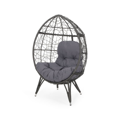 Cosmos round hammered iron teardrop hanging chair outdoor accent seating with gray cushions HouseOfZazla on Tampa Home & Garden Store