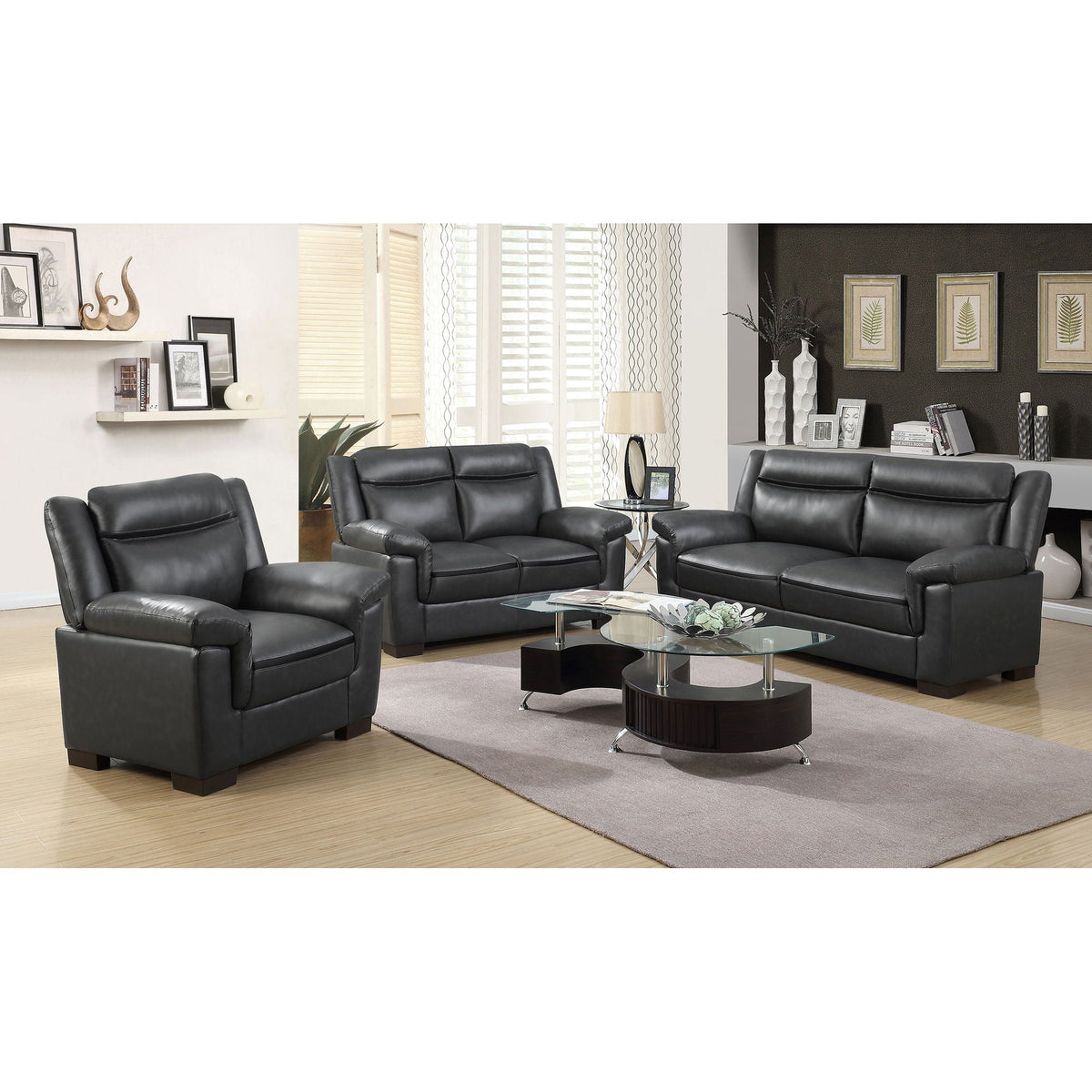 Contemporary Gray Sofa with Leatherette Finish