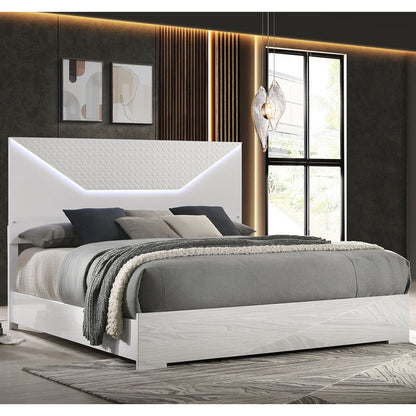 Pierce Panel Bed LED Headboard white gloss with diamond-quilted headboard by HouseOfZazla on Tampa Home & Garden Store