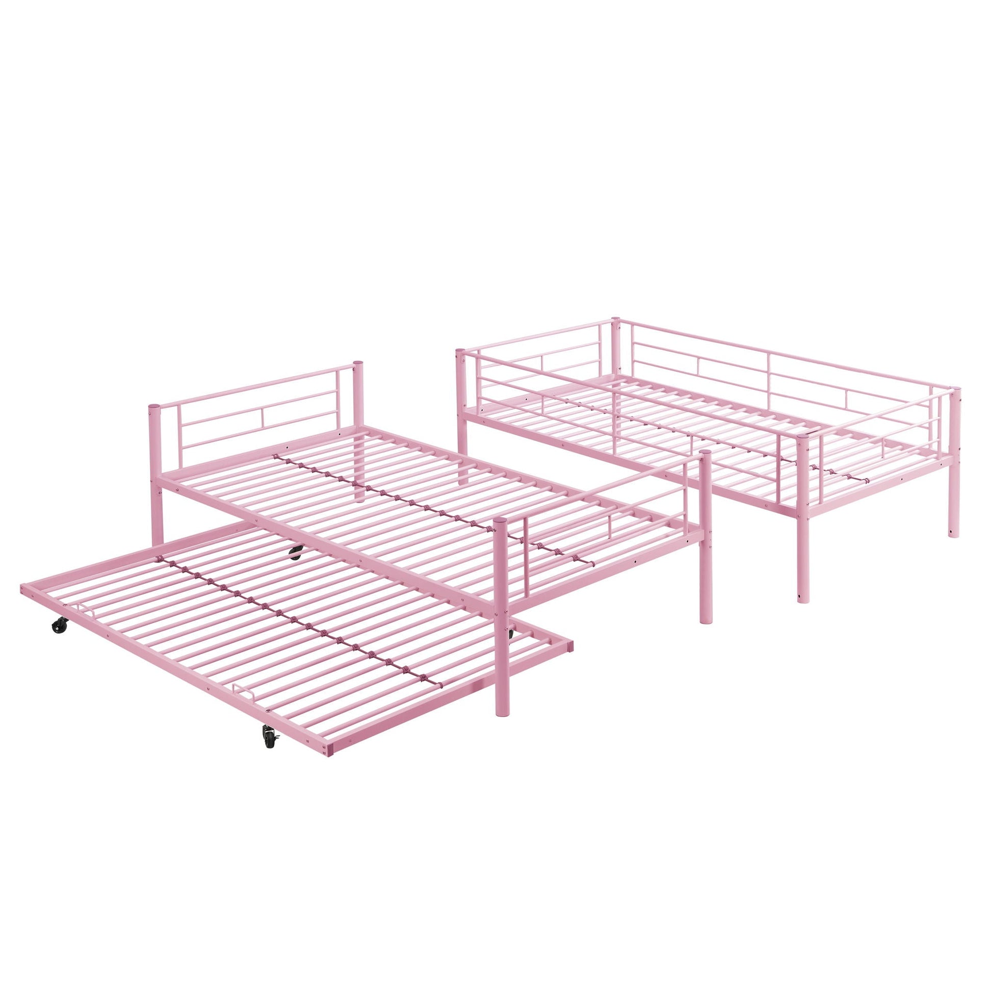 Bunk Bed With Trundle pink metal bunk beds with guard rails and casters HouseOfZazla on Tampa Home & Garden Store