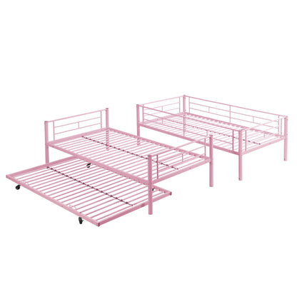 Bunk Bed With Trundle pink metal bunk beds with guard rails and casters HouseOfZazla on Tampa Home & Garden Store