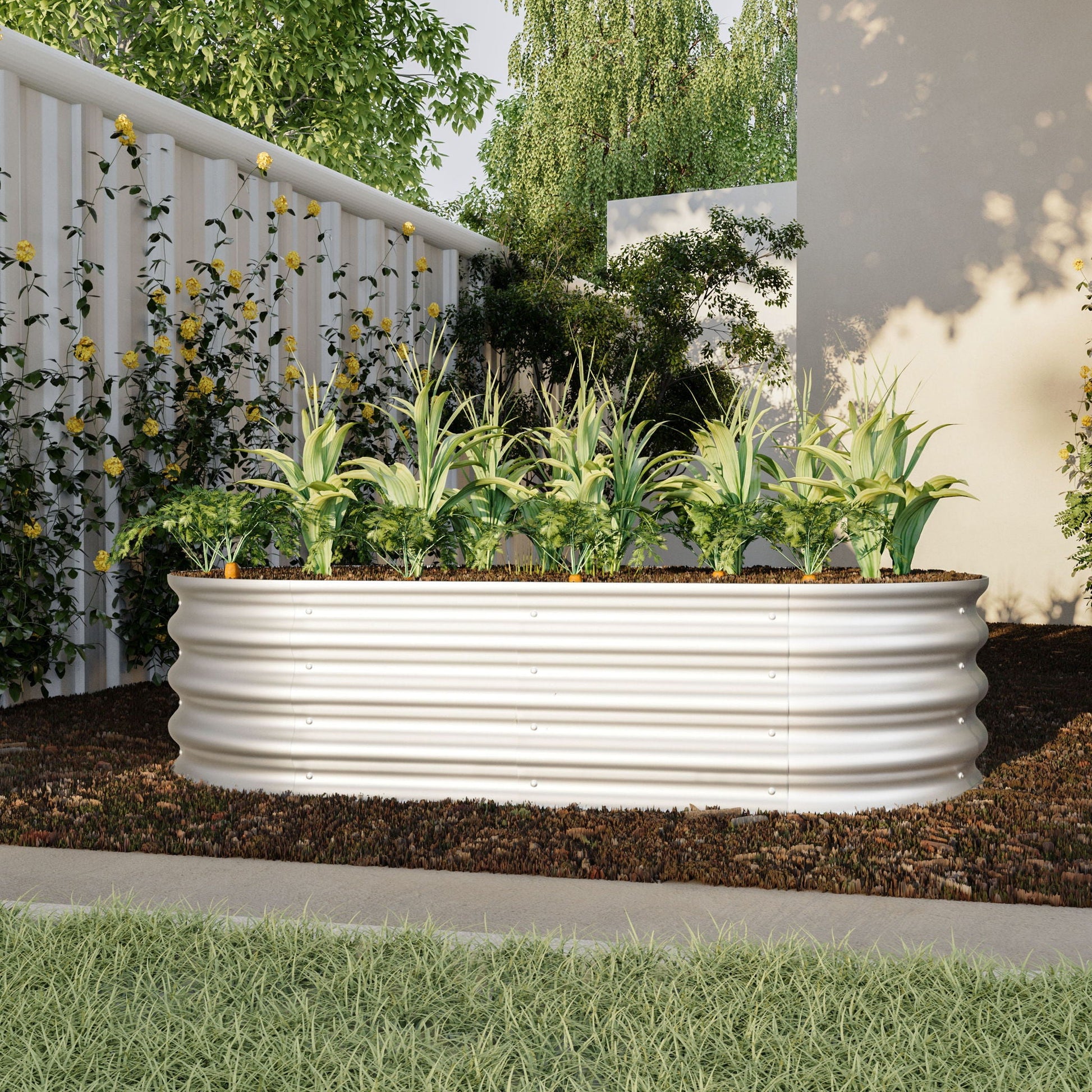 Heavy duty galvanized round raised garden bed planter for vegetables and herbs on Tampa Home & Garden Store