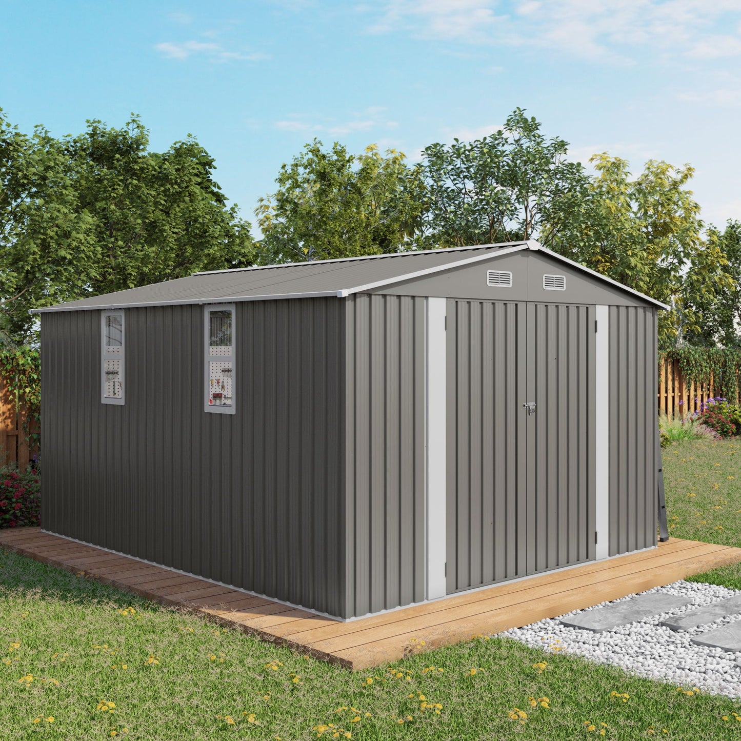 Outdoor Metal Storage Shed With Lockable Doors